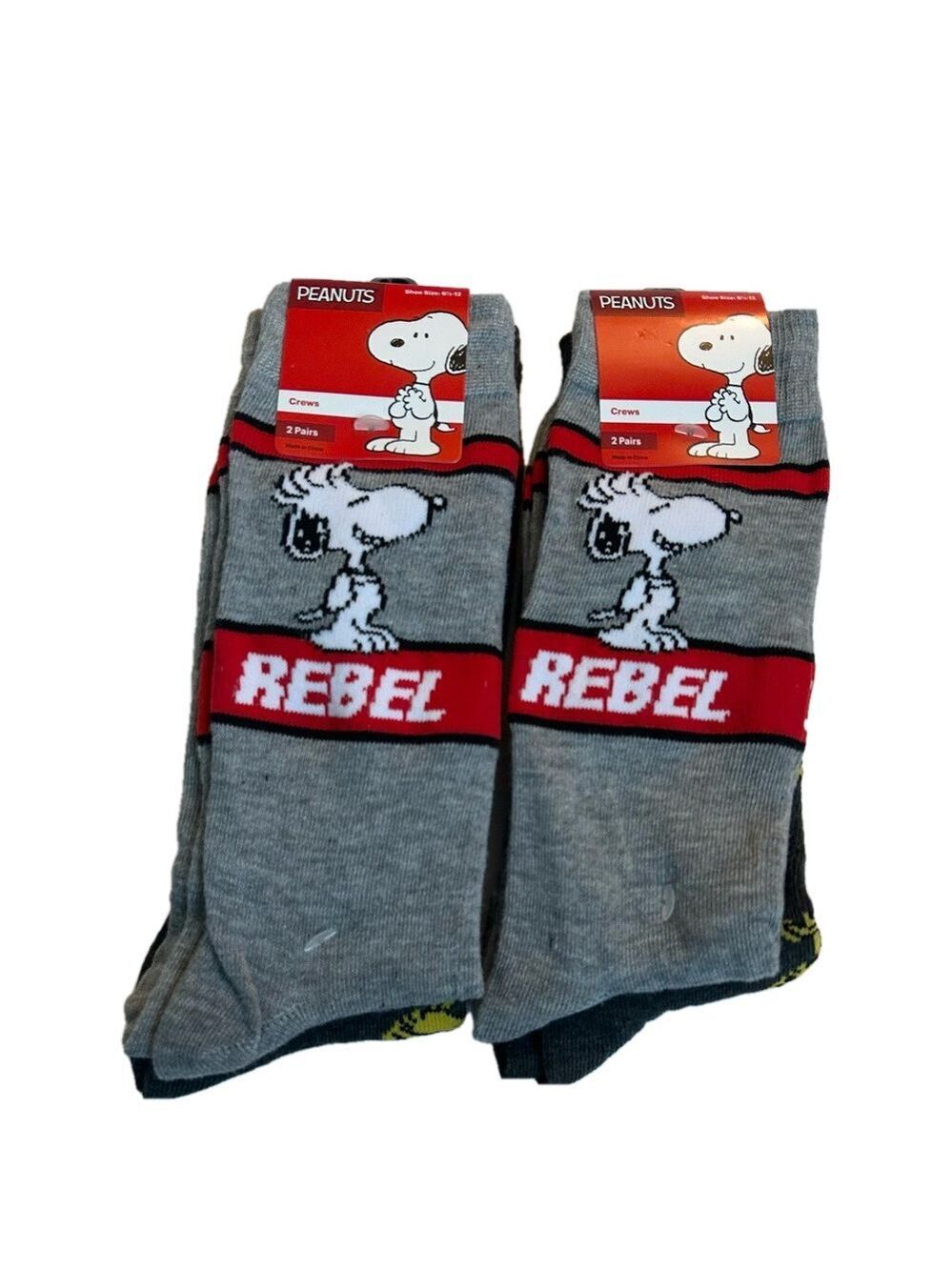 Peanuts Snoopy and Woodstock Crew Socks 4 Pairs Shoe Size 6.5 to 12 NWT